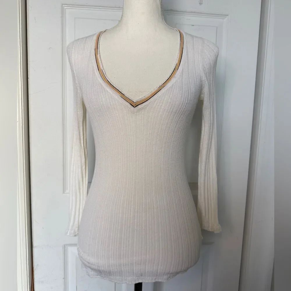 Y2K Missoni Cream Colored V Neck Knit Sweater